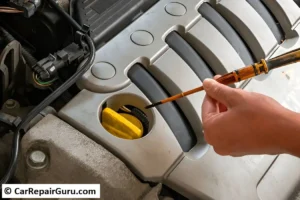 Securing vehicle on jack stands to safely change car oil on level ground