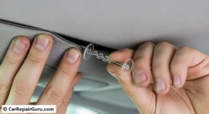 Using twist pins and headliner adhesive for a quick DIY sagging car headliner repair without removing the board