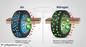Technician checking tire pressure with a digital gauge to ensure proper inflation
