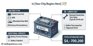 Graph comparing car battery replacement cost between standard lead-acid batteries and AGM batteries for start-stop vehicles