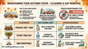 Spot cleaning sticky tree sap off a multi-layer outdoor car cover using 70% isopropyl alcohol and a clean microfiber cloth